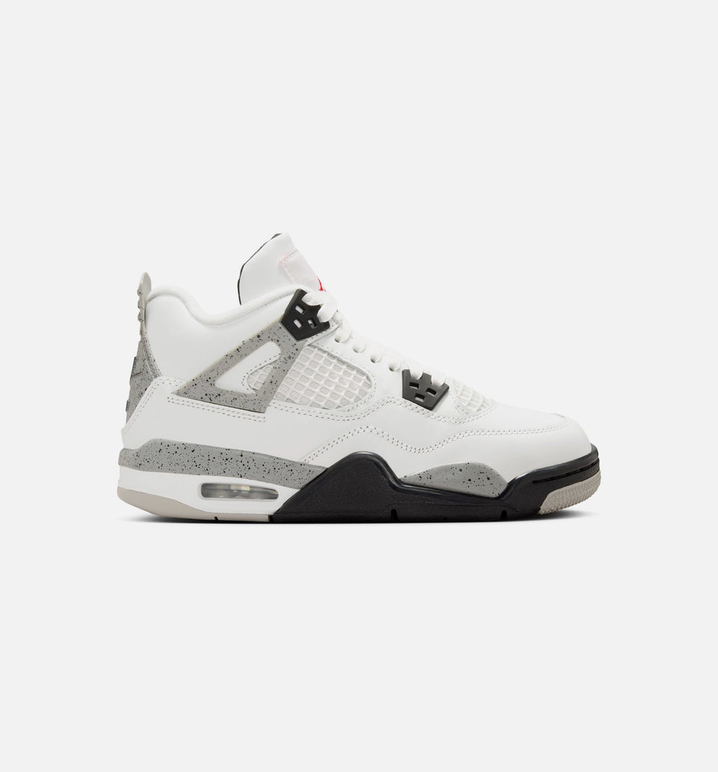 Air Jordan 4 Retro White Cement Grade School Shoes - Summit White/Fire Red/Cement Grey/Black