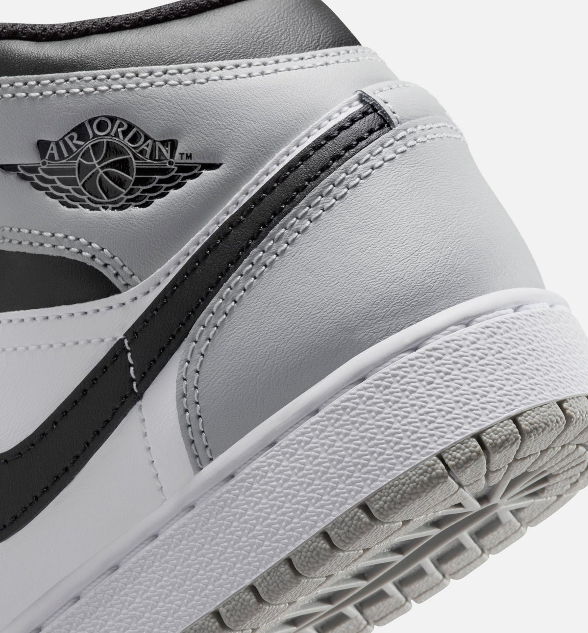 Air Jordan 1 Mid Grade School Shoes - White/Light Smoke Grey/Black