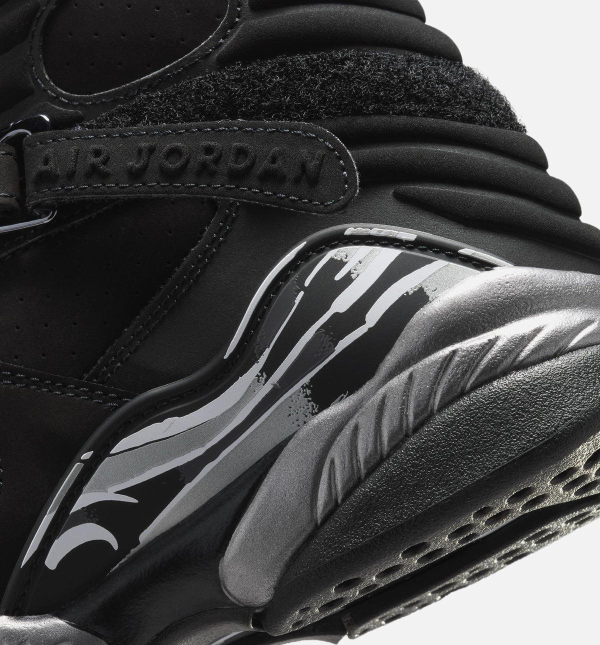 Air Jordan 8 Retro Chrome Black and Light Graphite Grade School Shoes - Black/White/Light Graphite