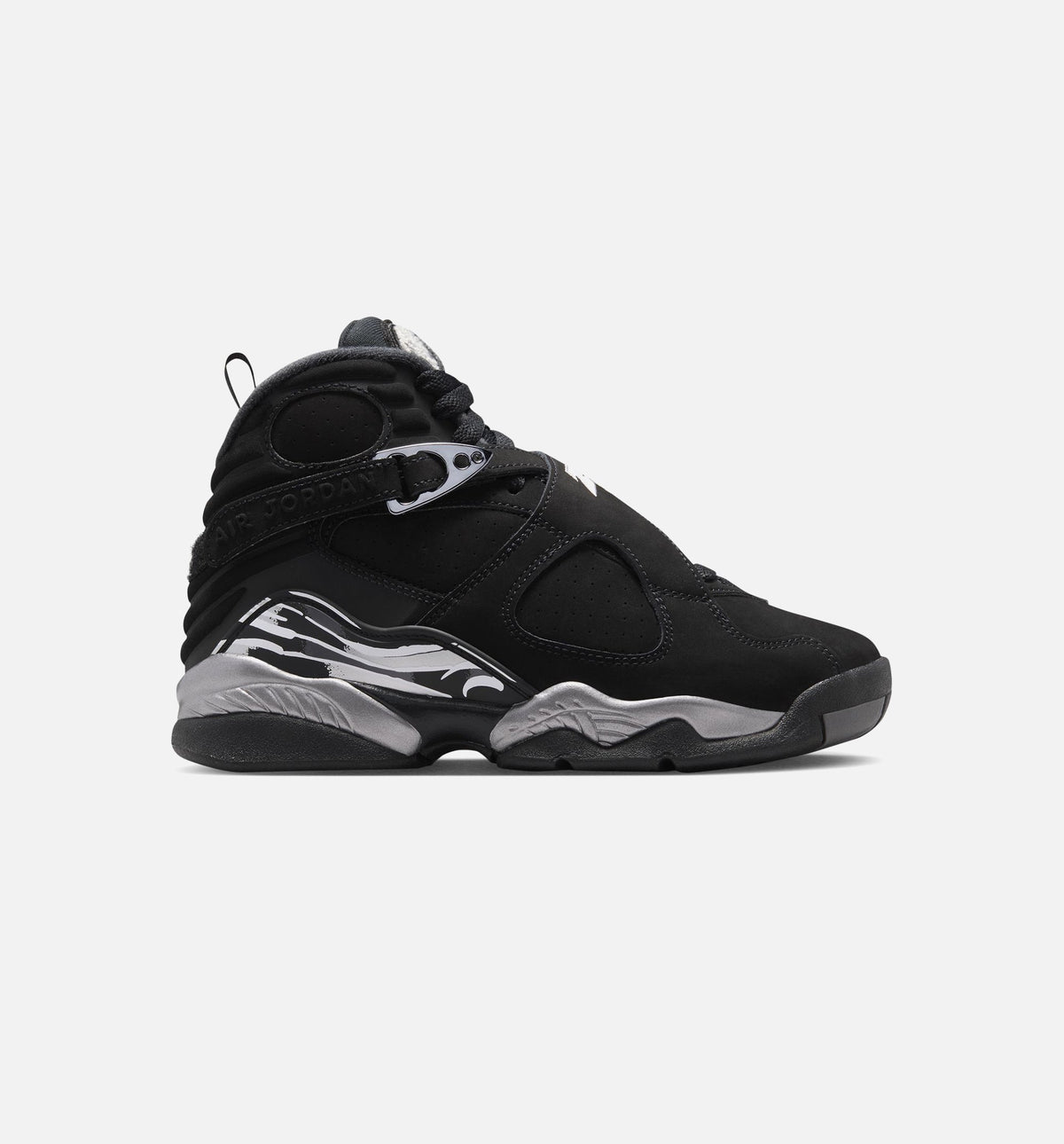 Air Jordan 8 Retro Chrome Black and Light Graphite Grade School Shoes - Black/White/Light Graphite