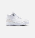 Air Jordan 3 Retro White and Silver Preschool Shoes - White/Metallic Silver