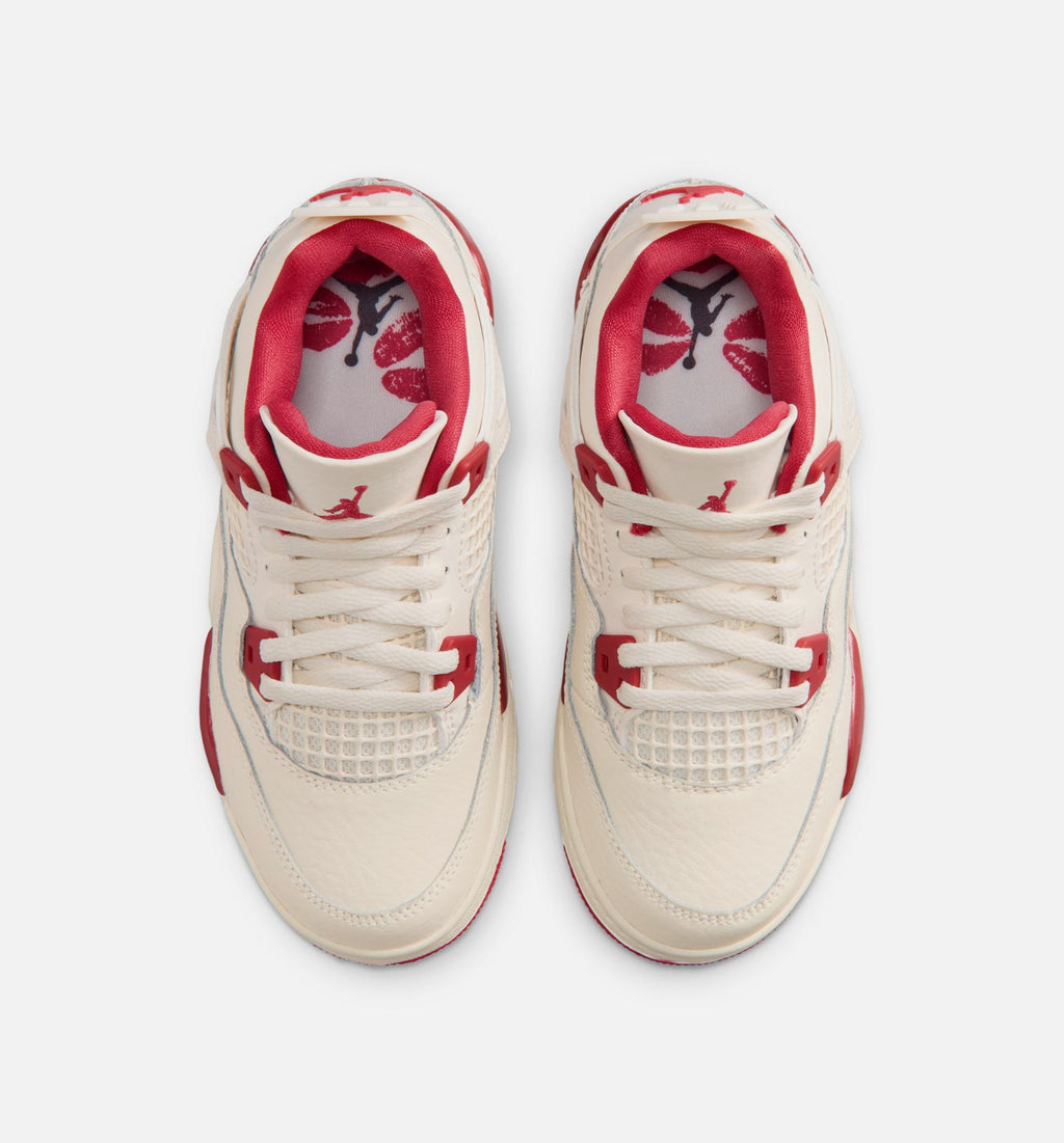 Air Jordan 4 Retro Valentine's Day Preschool Shoes - Pale Ivory/Sierra Red/Tough Red