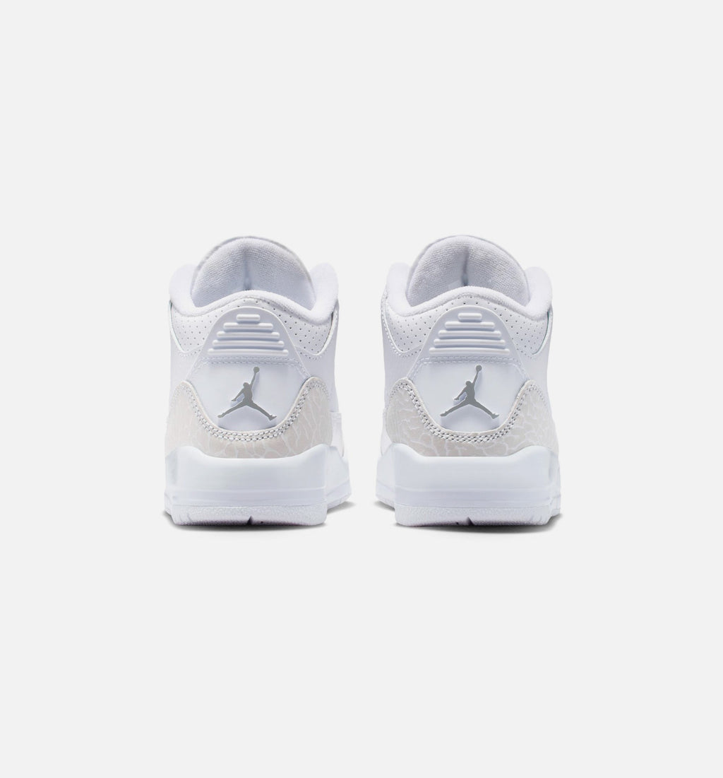 Air Jordan 3 Retro White and Silver Preschool Shoes - White/Metallic Silver