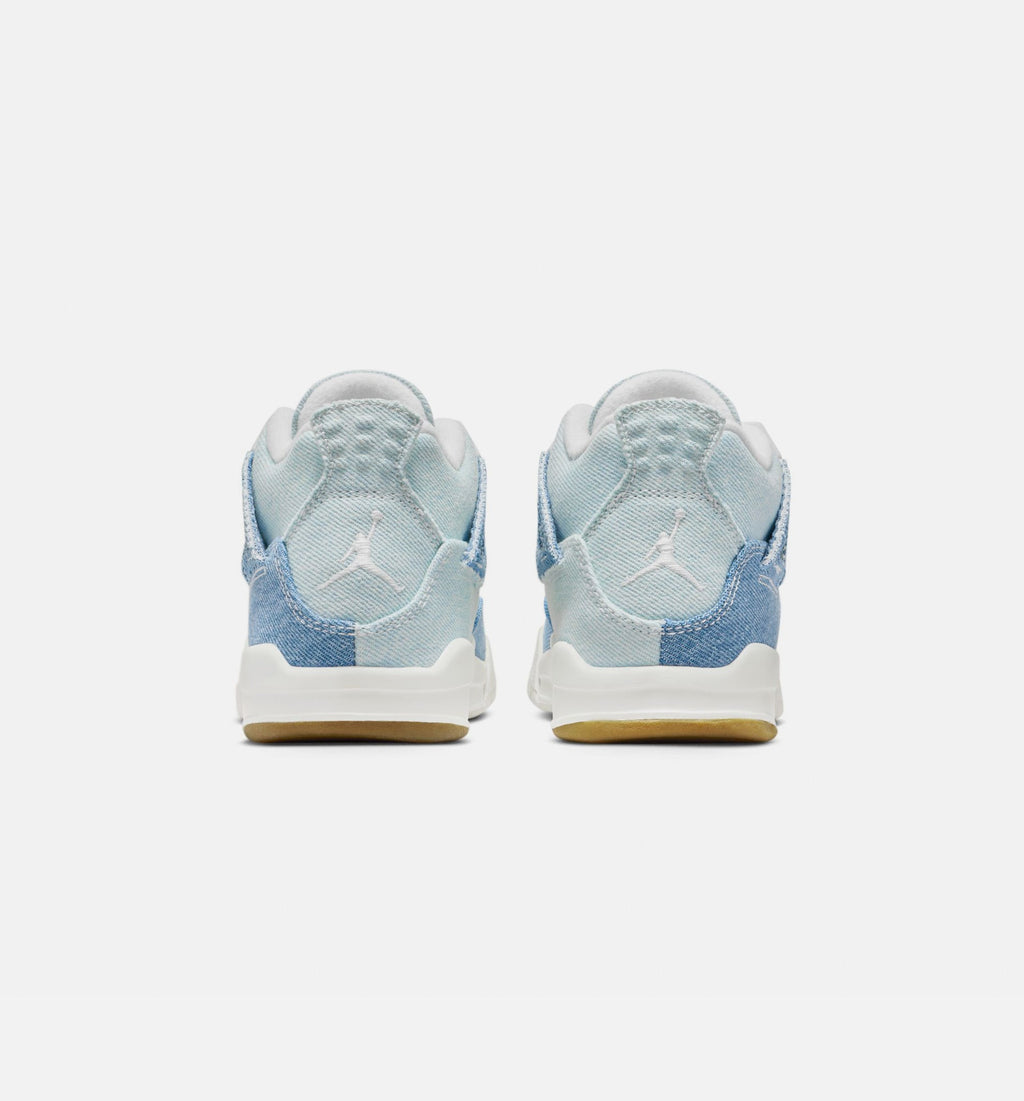 Air Jordan 4 Retro Worn Blue Preschool Shoes - Sail/Worn Blue/Metallic Gold