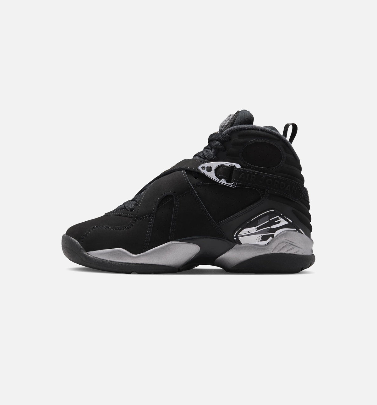 Air Jordan 8 Retro Chrome Black and Light Graphite Grade School Shoes - Black/White/Light Graphite